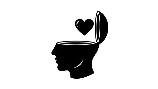 Open head silhouette with heart symbol emerging