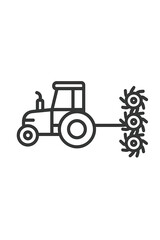 Agricultural tractor pulling a rotary cultivator implement used for tilling soil