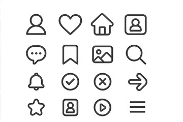 Universal outline icons for web and mobile applications featuring navigation and interaction elements
