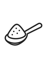 Measuring scoop holding a mound of baking powder or cooking spice ingredient