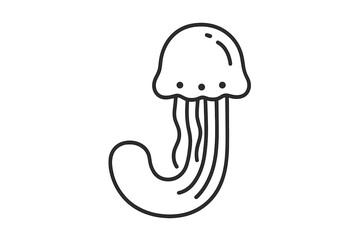 Minimalist black outline of a jellyfish marine animal with tentacles and bell shape