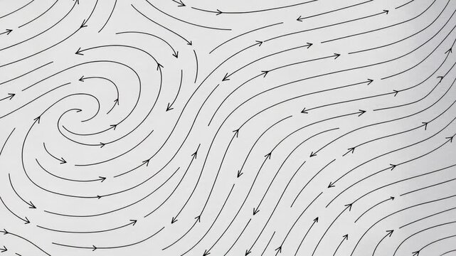 A swirling pattern of arrows representing flow or movement on a light background.