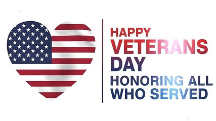 Animated Veterans Day tribute video with heart shaped American flag and dynamic sparkle effect, honoring service and sacrifice with patriotic pride.