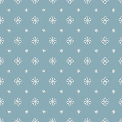 Christmas seamless pattern with snowflakes on light blue background. Perfect for wallpaper, gift paper, winter greeting cards. Vector outline hand drawn illustration