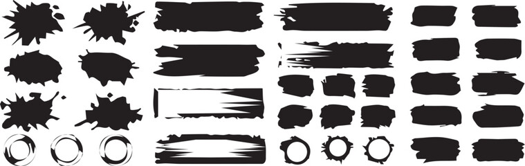 Set of paint brush stroke and abstract grunge banner for graphic background decoration. Black watercolor splatter, texture, frame and abstract background for social media