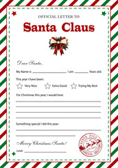 Christmas wish letter for kids, Santa Claus letter template