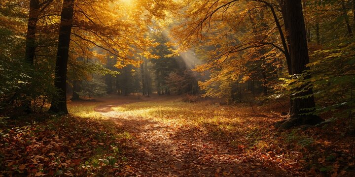 Pine cone on a branch against a forest backdrop, suitable for natural textures or seasonal backgrounds, autumn scene - Powered by Adobe
