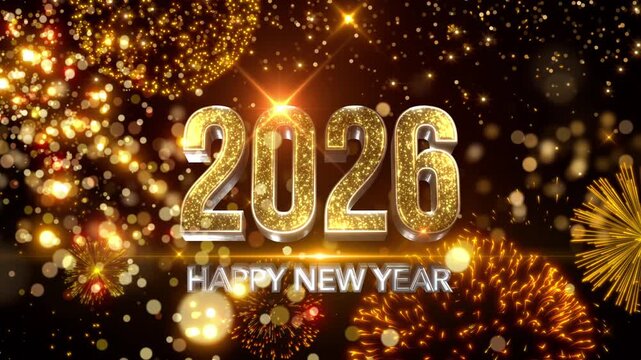 2026 new year typogography logo fireworks background