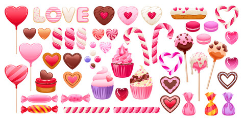 Valentine's day sweets set. Assorted candies. Symbols of love and passion. Holiday gifts.