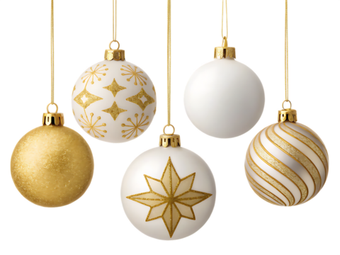 Elegant christmas ornaments isolated on transparent background