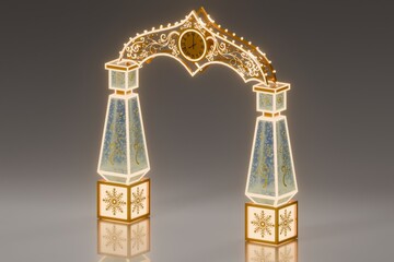 3D Rendered Holiday Arch Portal with Clock and Lights