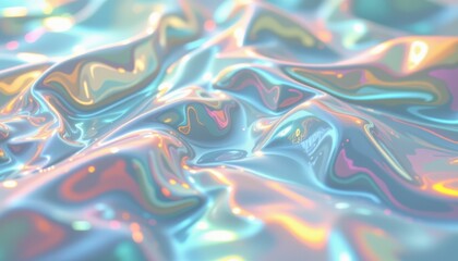Fototapeta premium Colorful Iridescent Fabric Texture with Soft Waves and Glossy Surface in Bright Light