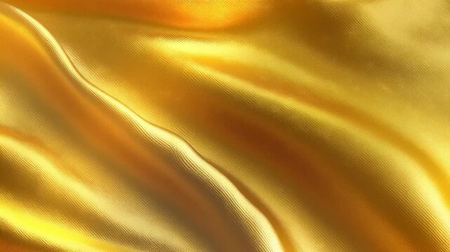 A smooth and shimmering golden silk fabric with gentle folds and a glossy finish.