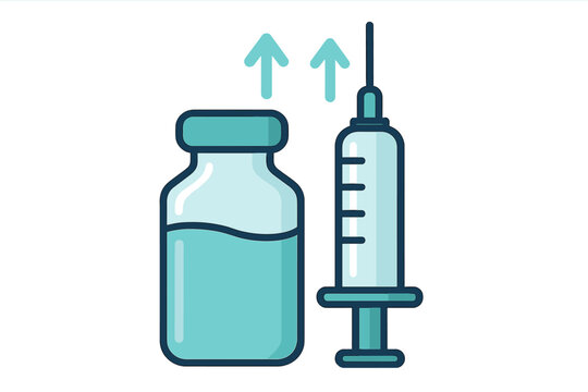 Medical syringe and vaccine vial with upward arrows symbolizing dosage and efficacy