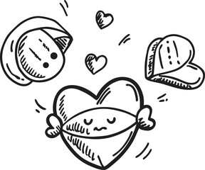 Vector collection of heart and snail icons with flower art design elements