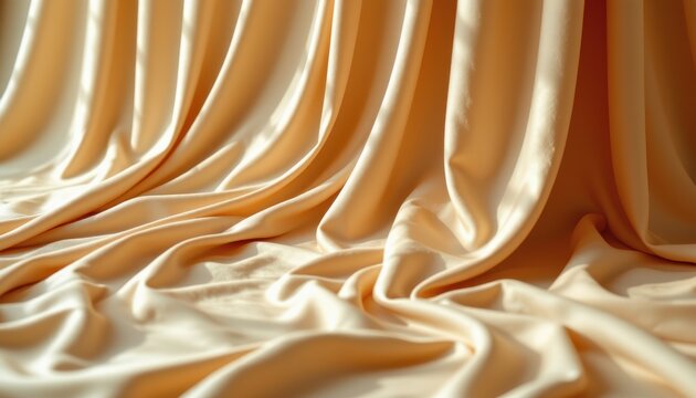 Elegant silky fabric texture with soft drapes in warm beige tone creating a rich, luxurious background for various design applications - Powered by Adobe