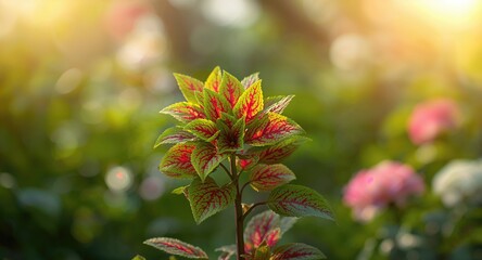 Green leaves with red texture, suitable for background design or layout use