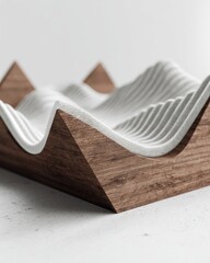 Modern Wooden Tray With White Ceramic Wave Design