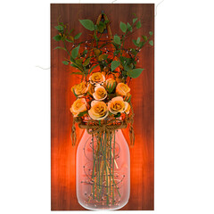 3d render floral wall decor roses vase light with transparent background