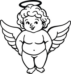 Funny cartoon baby cupid vector illustration with wings, heart, and smile