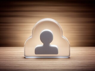Social media icon in the form of a glass cloud on a wooden background