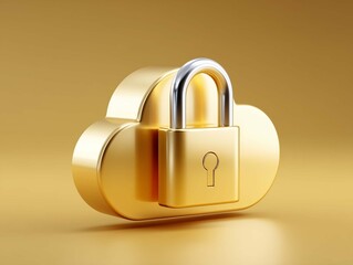 A golden castle and a white cloud. Cloud storage security concept.