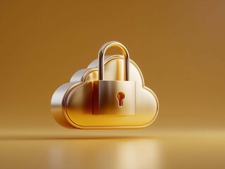 A golden castle and a white cloud. Cloud storage security concept.