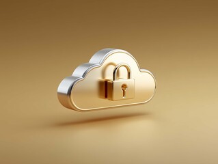 A golden castle and a white cloud. Cloud storage security concept.