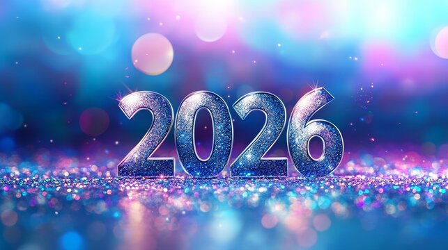 Shining 2026 in Glitter on a Bokeh Backdrop Celebrating Future Success, Goals, and New Opportunities
