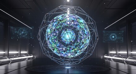 Futuristic Energy Core: A stunning visual representation of a futuristic energy core, housed within a sleek, modern laboratory environment. The image evokes a sense of advanced technology, innovation.