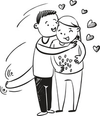 Cartoon vector illustration of family love featuring mother and father with smiling children, a son and daughter, in a heart-warming sketch