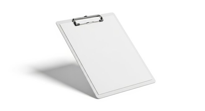 Clipboard and Shadow: An empty clipboard resting diagonally, casting a subtle shadow, ready for notes, ideas, and tasks.