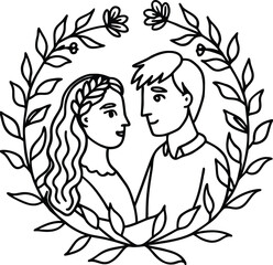 Vector illustration of a loving couple silhouette with heart design, fashion beauty, and wedding sketch