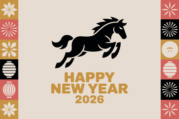 Happy New Year 2026 Horse Lantern Celebration Design
