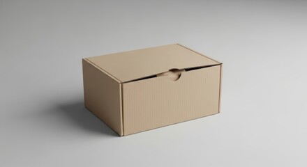 Obraz premium Cardboard Box on Simple Surface: A simple, brown cardboard box sits on a plain surface.