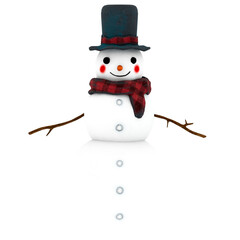 3d render snowman with hat and scarf with transparent background