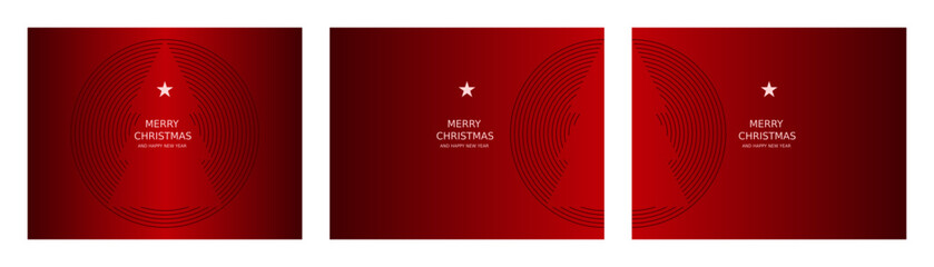 Minimalist red Christmas card featuring a stylized tree made of concentric lines, a white star, and elegant holiday typography for a modern festive greeting