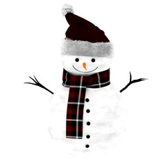 3d render snowman winter scarf christmas with transparent background
