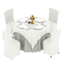 3d render round dining table set with transparent background