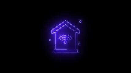 Glowing neon pink wifi network connecting two houses symbol isolated on black background futuristic - Powered by Adobe