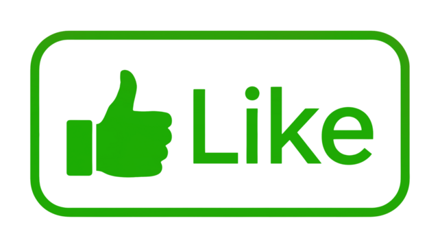 A green thumb up symbol and the word like are displayed on a black background.