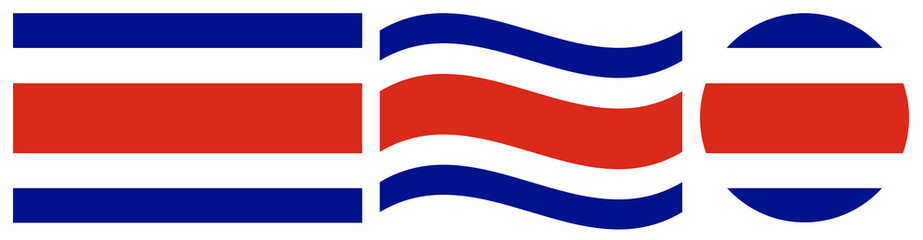 Fototapeta premium The Civil flag of Costa Rica collection. Round civil flag of Costa Rica in circle shape. Wavy flag of Costa Rica isolated.