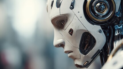 Fototapeta premium Serene Gaze of a Futuristic Android with Metallic and Ceramic Features