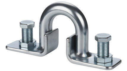 A metal tie down loop with bolts is attached to a surface for securing cargo.