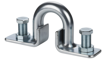 A metal tie down loop with bolts is attached to a surface for securing cargo.
