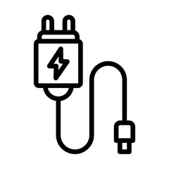 Outline illustration of a power adapter and USB cable, a symbol for charging technology and electrical energy supply for modern electronics