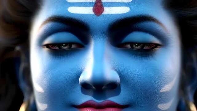 Closeup of Lord Shivas meditating face.