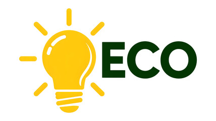 A bright idea symbol shows the word eco glowing green on a black background.