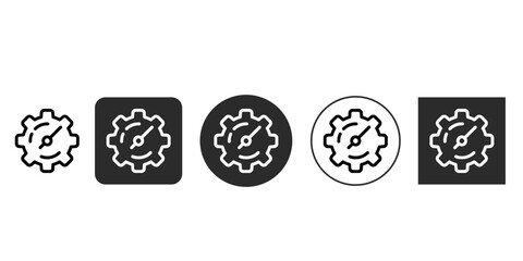 Settings and performance optimization vector icon |Gear with speedometer gauge icon for configuration dashboard| Cogwheel and performance indicator symbol | Technical service speed measurement 