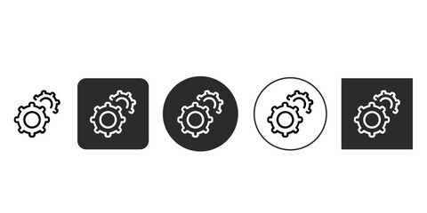 Minimalist settings gear vector icon design | User interface configuration and cogwheel symbol | Different style options for machinery adjustment sign | Line art black and white settings icon set 